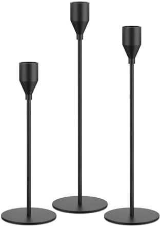 Matte Black Taper Candle Holder Set 3 Different Sizes