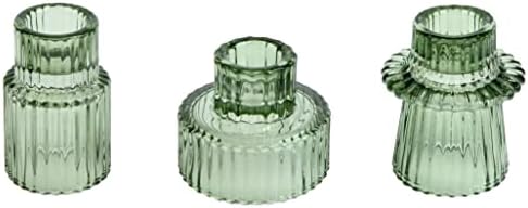 Vixdonos Taper Glass Candlestick Holders Green 3 Piece Set