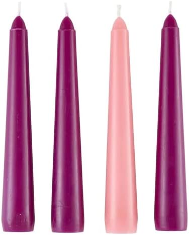 Christmas Advent Taper Candle Set - 3 Purple 1 Pink Wreath Accessories