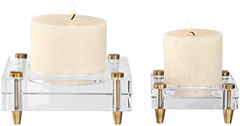 Uttermost Brass Crystal Candle Holder Set