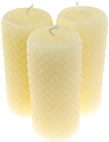 White Ivory Beeswax Candles - Diamond Pillar Candles 2x4 Inch
