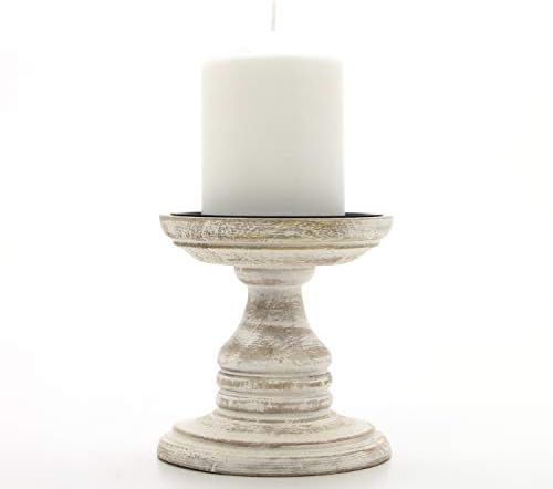Hosleys 2-Piece White Wood Pillar Holders - Aromatherapy Wedding Gift Set