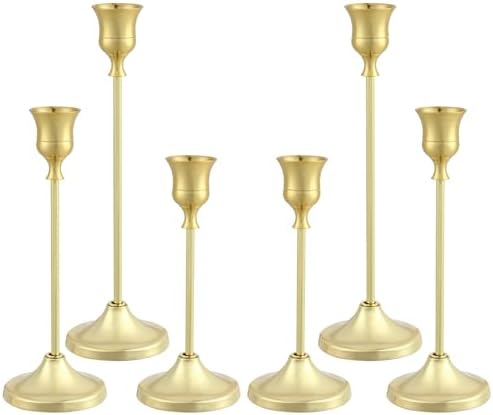 6-Piece Metal Taper Candle Holders Gold Halloween Decor