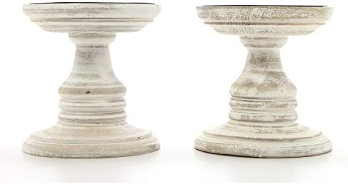 Hosleys 2-Piece White Wood Pillar Holders - Aromatherapy Wedding Gift Set