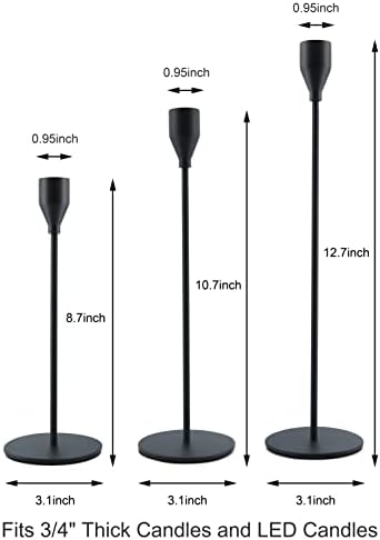 Matte Black Taper Candle Holder Set 3 Different Sizes