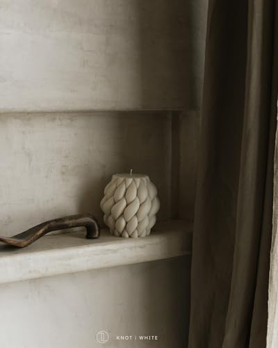 LAWA Knot Ball Candle - White Elegant Soy Wax Pillar Decor