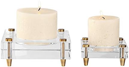 Uttermost Brass Crystal Candle Holder Set