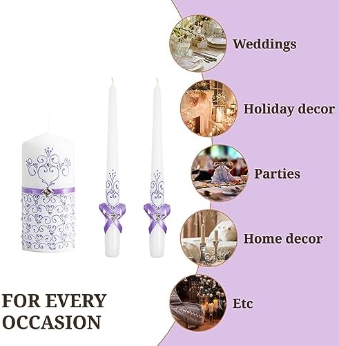 Unity Violet Wedding Candles Set - 3 Luxury Unity Candles