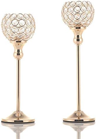 Vincigant Gold Crystal Candle Holders Set of 2 - Elegance for Any Occasion