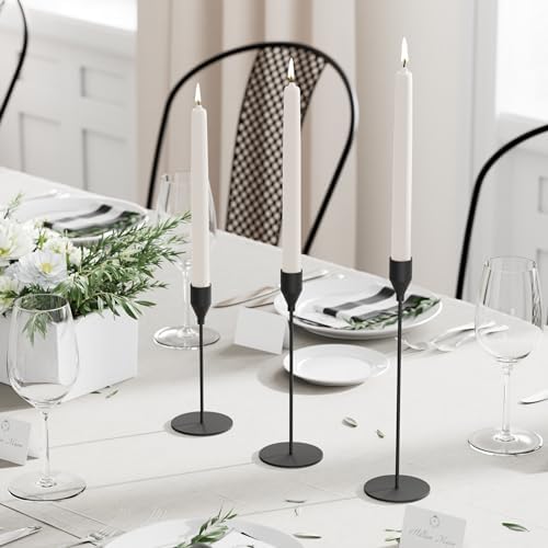 Matte Black Taper Candle Holder Set 3 Different Sizes