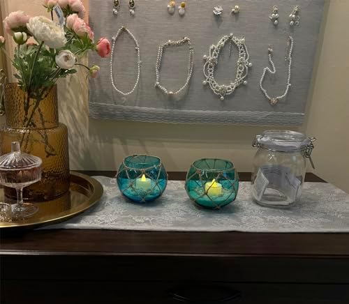 SAILINGSTORY Nautical Glass Fishing Float Tealight Candle Holder Set of 2