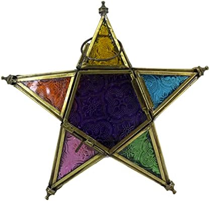 Seven Words Iron Candle Holder Lantern - Brown Star 8
