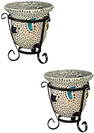 Beaded Mosaic Art Glass Votive Set