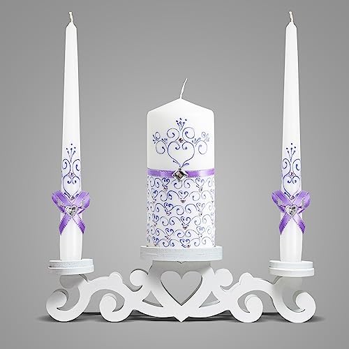 Unity Violet Wedding Candles Set - 3 Luxury Unity Candles