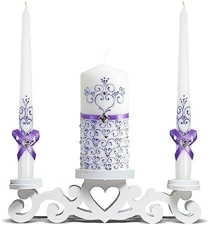 Unity Violet Wedding Candles Set - 3 Luxury Unity Candles