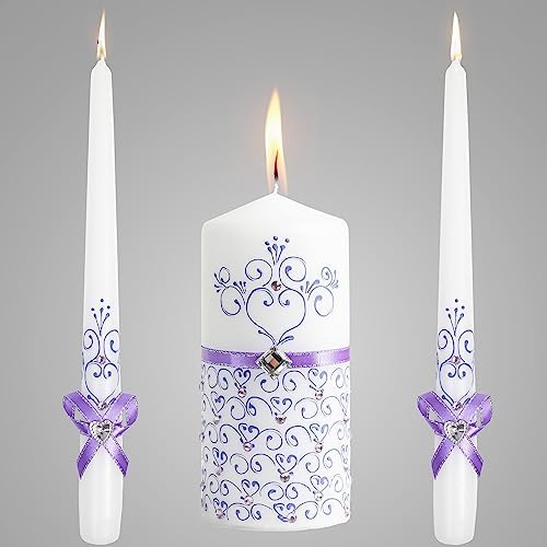 Unity Violet Wedding Candles Set - 3 Luxury Unity Candles