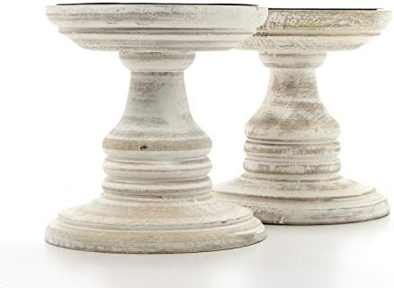 Hosleys 2-Piece White Wood Pillar Holders - Aromatherapy Wedding Gift Set