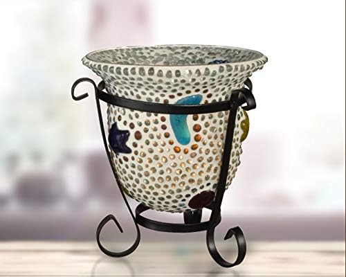 Beaded Mosaic Art Glass Votive Set