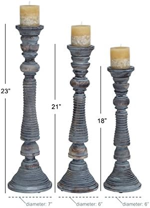 Deco 79 Handmade Mango Wood Candle Holder Set 23x21x18 Set