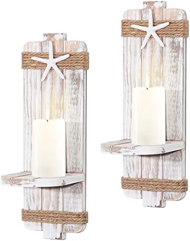 Coastal Wall Sconces Rustic Starfish Set of 2