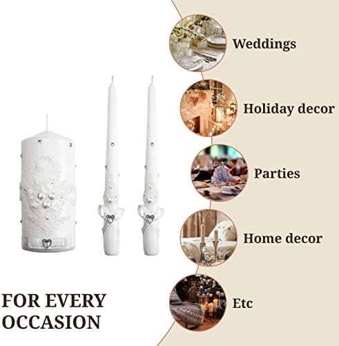Perfect Wedding Candle Set with White Pearls and Crystals Optional Holder