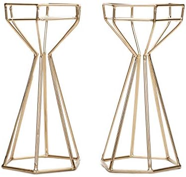 Hosley Gold Iron Wire Pillar Candle Holder Set
