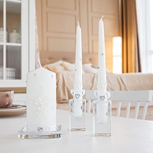 Perfect Wedding Candle Set with White Pearls and Crystals Optional Holder