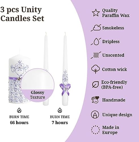 Unity Violet Wedding Candles Set - 3 Luxury Unity Candles