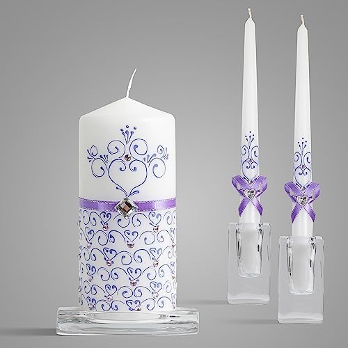 Unity Violet Wedding Candles Set - 3 Luxury Unity Candles