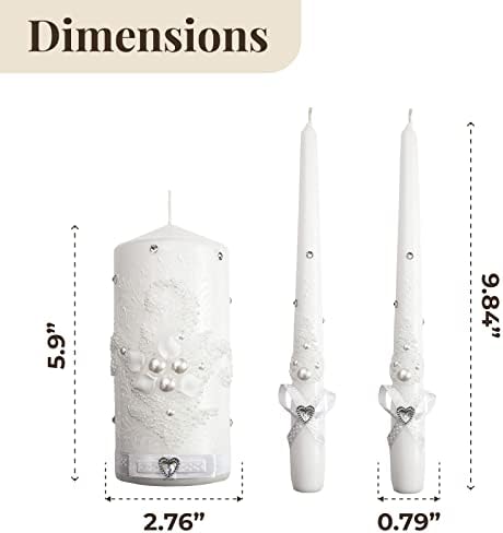 Perfect Wedding Candle Set with White Pearls and Crystals Optional Holder