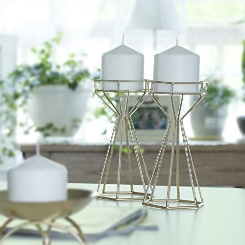 Hosley Gold Iron Wire Pillar Candle Holder Set