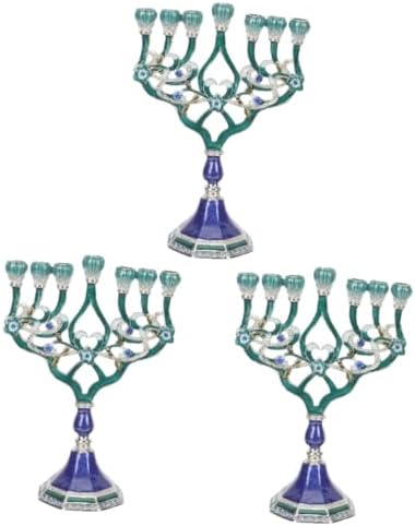 Hanukkah menorah candleholder with 7 branches handcrafted metal with stable base