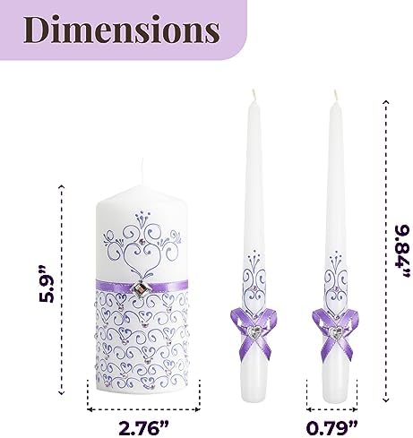 Unity Violet Wedding Candles Set - 3 Luxury Unity Candles