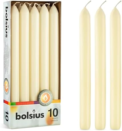 BOLSIUS Ivory Dinner Candles - Set of 10 9-Inch Unscented Durable Candles