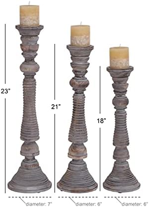 Deco 79 Handmade Mango Wood Candle Holder Set 23x21x18 Set
