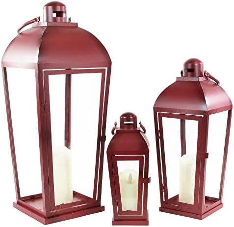 Northlight Set of 3 Red Antique-Candle Lanterns