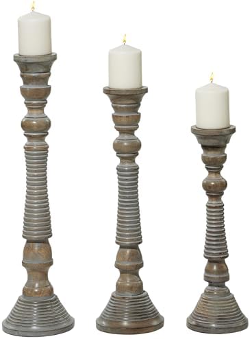 Deco 79 Handmade Mango Wood Candle Holder Set 23x21x18 Set