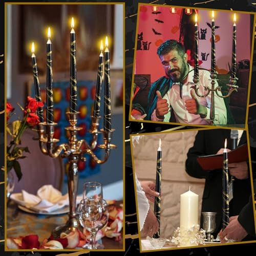 12-Piece Set of Black Taper Candles for Home Events