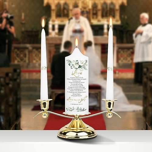 Elegant 3-Piece Union Wedding Candle Set with Golden Holder