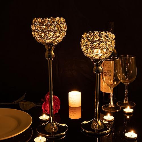 Vincigant Gold Crystal Candle Holders Set of 2 - Elegance for Any Occasion