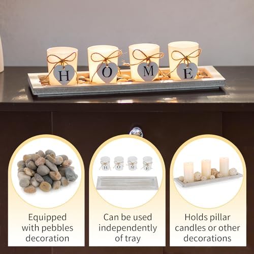 Romadedi Rustic Wooden Candle Holder Set for Living Rooms