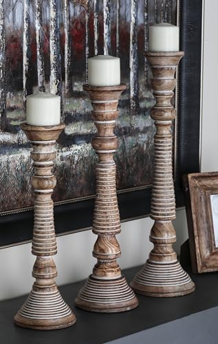 Deco 79 Handmade Mango Wood Candle Holder Set 23x21x18 Set