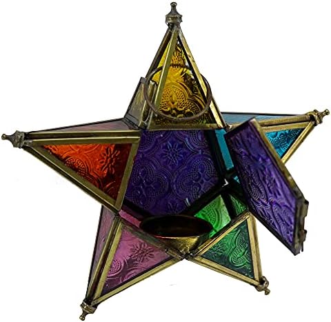 Seven Words Iron Candle Holder Lantern - Brown Star 8