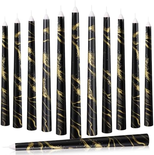 12-Piece Set of Black Taper Candles for Home Events
