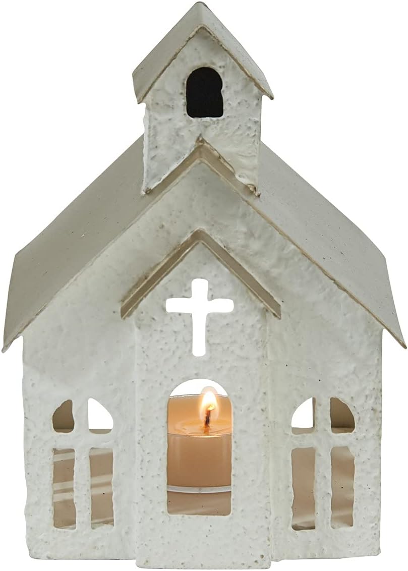 Orchid Ivy Rustic Church Candle Holder with Cross Cut Out