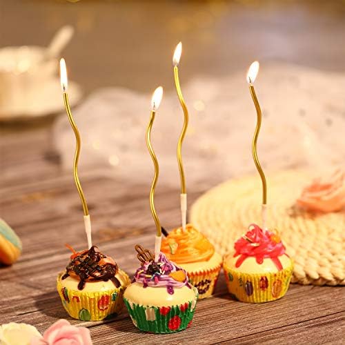BBTO 48-Piece Metallic Gold Spiral Twisted Birthday Candles with Plastic Holders