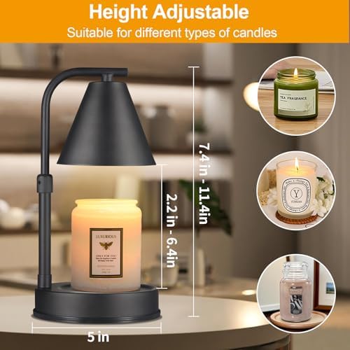 Adjustable Height Black Metal Candle Warmer Lamp