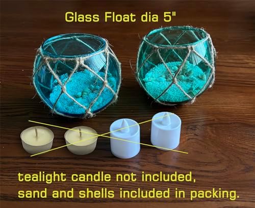 SAILINGSTORY Nautical Glass Fishing Float Tealight Candle Holder Set of 2