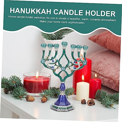 Hanukkah menorah candleholder with 7 branches handcrafted metal with stable base