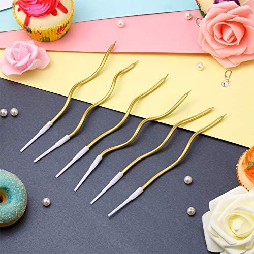 BBTO 48-Piece Metallic Gold Spiral Twisted Birthday Candles with Plastic Holders